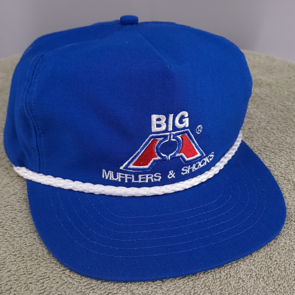Vintage BIG A Auto Parts Employee Blue Adult Hat Cap Mufflers Shocks Corded USA